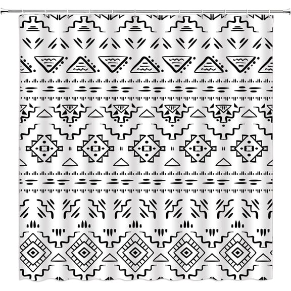Boho Geometric Shower Curtain Modern Tribal Black White Southwest Aztec Fabric Bathroom Curtains Decor Set with Hook(72" WX72 H)