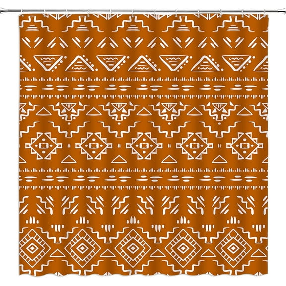 Boho Geometric Shower Curtain Orange Modern Farmhouse Tribal Retro Western Aztec Abstract Mid Century Art Fabric Bathroom Curtains Decor Set with Hook(36" WX72 H)