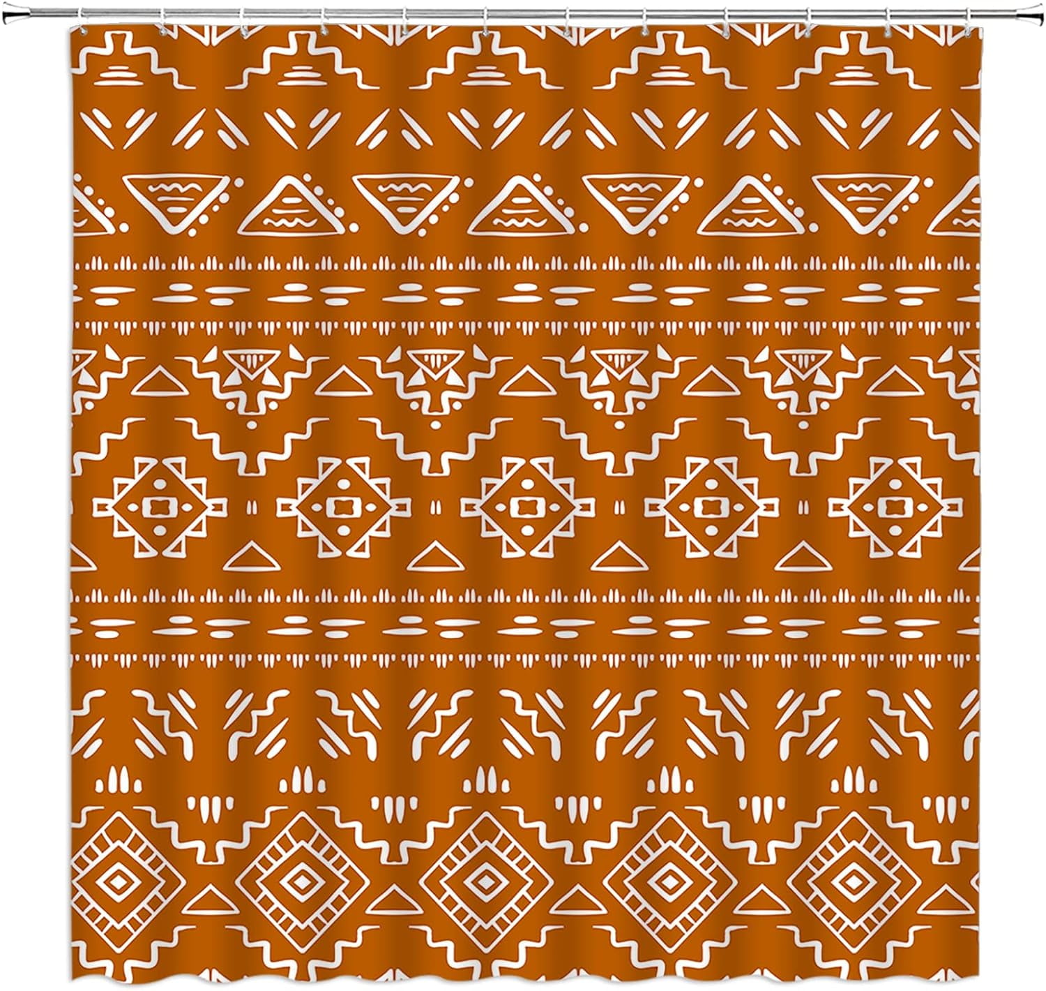 Boho Geometric Shower Curtain Orange Modern Farmhouse Tribal Retro