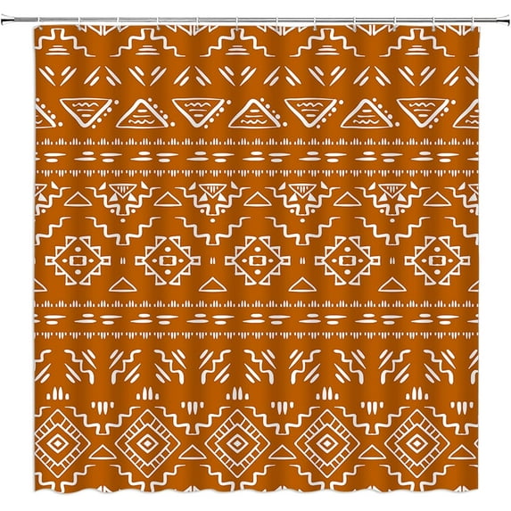 Boho Geometric Shower Curtain Orange Modern Farmhouse Tribal Retro Western Aztec Abstract Mid Century Art Fabric Bathroom Curtains Decor Set with Hook(72" WX72 H)