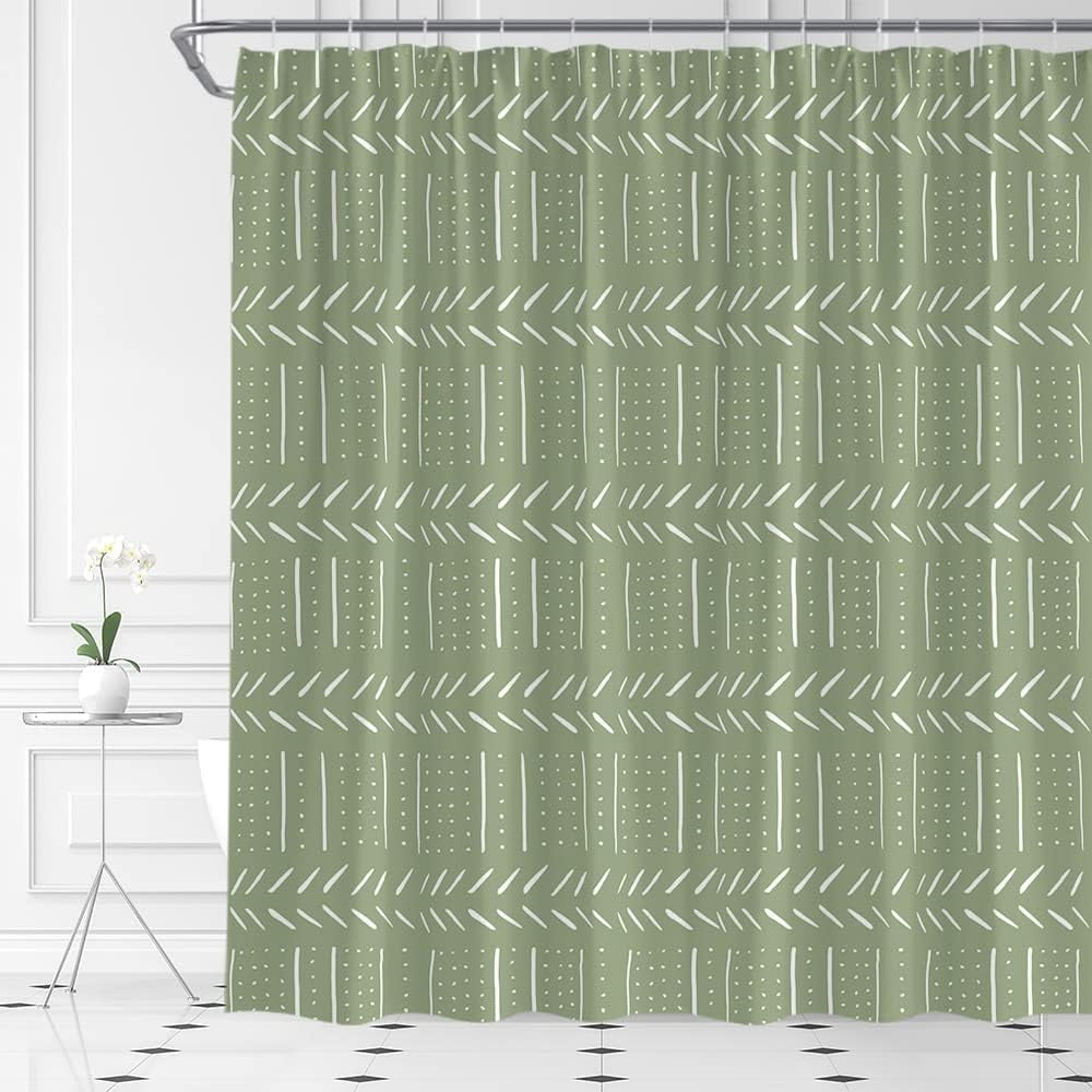 Boho Geometric Shower Curtain Sage Green Cute Rustic Farmhouse Modern ...