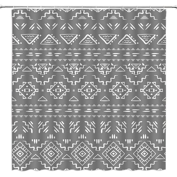 Boho Geometric Shower Curtain White Modern Farmhouse Tribal Retro Western Aztec Abstract Mid Century Art Fabric Bathroom Curtains Decor Set with Hook(72" WX72 H)