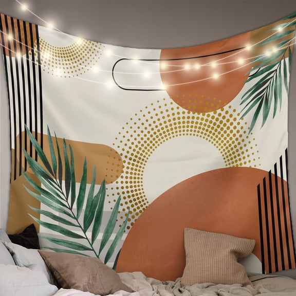 Boho Geometric Small Tapestry for Bedroom Wall Hanging Tapestry,Farmhouse Orange Abstract Leaves Stripes Ceiling Backdrop Tapestries Poster Blanket Wall Decor for Teens Room Living Room 23" x 28"