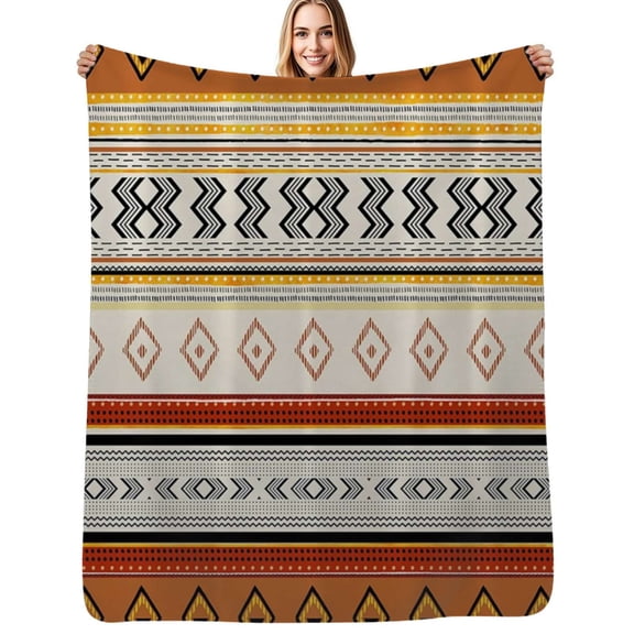 Boho Geometric Stripes Flannel Blanket Warm Soft Bedding Throws Winter Camping Chair Sofa Bed