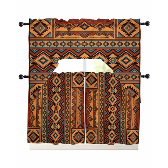 Boho Geometric Swag Valance for Window, 3 Piece Retro Tribal Ethnic ...