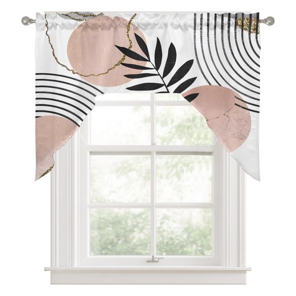 Boho Geometric Swag Valances for Windows, Modern Abstract Art Tropical Striped Kitchen Valance Rod Pocket Window Treatment, Bathroom Swag Curtain Panel for Living Room, 56 x 36 inch