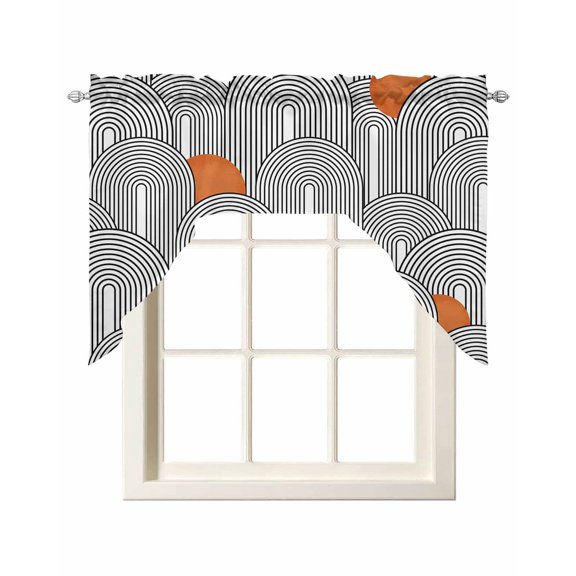 Boho Geometric Swag Valances for Windows, Small Curtains Drapes, Modern Abstract Chic Bohemian Stripes Kitchen Window Curtains Over Sink Window Treatment Valance for Bedroom/Bathroom 56"x36"
