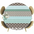 thumbnail image 1 of Boho Geometric Table Cloth, Round Fitted Tablecloths with Elastic Edge, Turquoise Green Brown Tribal Stripes Wipeable Waterproof Table Cover for Kitchen Wedding 45-54 Inches, 1 of 4