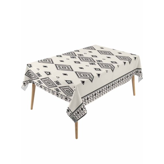 Boho Geometric Table Cloth, Waterproof Tablecloth for Rectangle Tables, Simple Farmhouse Nation Abstract Motifs Reusable Washable Fabric Table Cover for Restaurant Kitchen Dining Tables 60"x120"