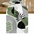thumbnail image 1 of Boho Geometric Table Runner - 108 Inch Long Green Ethnic Abstract Stripes Motifs Cotton and Linen Blended Dress Scarves Farmhouse Table Runner for Kitchen Dining, Coffee Table, 13" x 108", 1 of 8