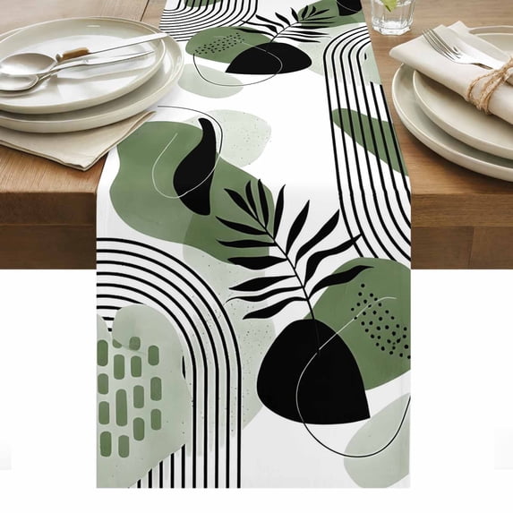 Boho Geometric Table Runner - 120 Inch Long, Kitchen Dining Table Runner Dresser Scarves, Green Ethnic Abstract Stripes Motifs Farmhouse Decor for Coffee Tables Wedding Party Banquet