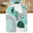 thumbnail image 1 of Boho Geometric Table Runner - 60 Inch Long Aqua Ethnic Abstract Stripes Leaves Cotton and Linen Blended Dress Scarves Farmhouse Table Runner for Kitchen Dining, Coffee Table, 13" x 60", 1 of 8