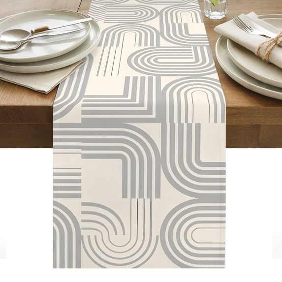 Boho Geometric Table Runner Abstract Grey Stripes Curved Lines Modern ...