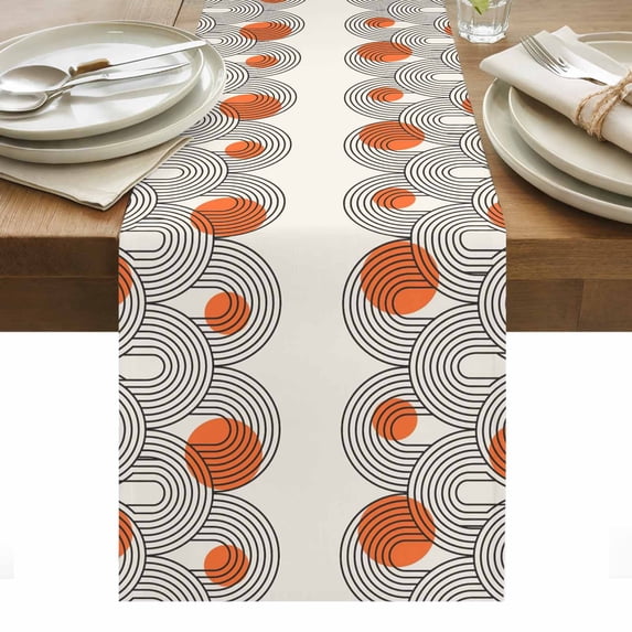 Boho Geometric Table Runner Modern Abstract Orange Sun Lines Beige ...