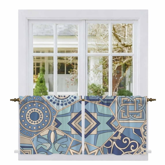 Boho Geometric Tier Curtains 24 Inch Length, Country Tribe Abstract Ethnic Aesthetic Cafe Short Curtains for Bathroom Over Sink, Small Kitchen Curtain Light Filtering Drapes 2 Panels 27.5"Wx24"L