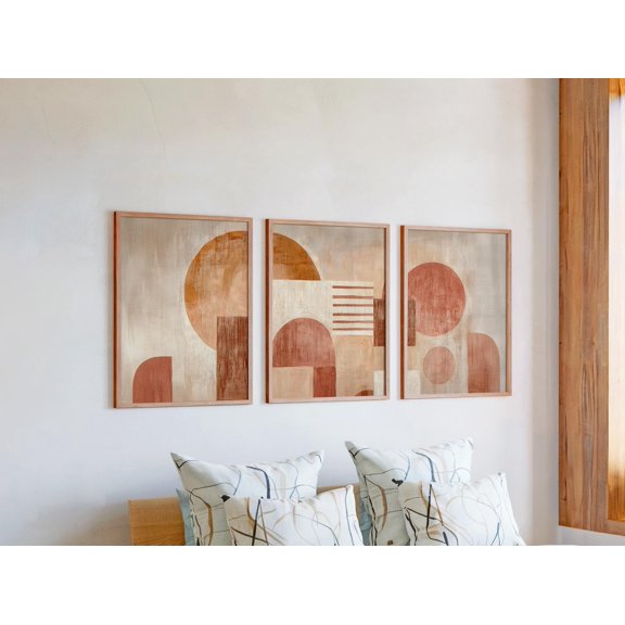 Boho Geometric Triptych Neutral Earth Tone Modern Gallery Set For New Decorative Wall Art Poster, , Poster Only
