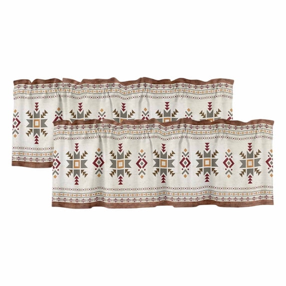 Boho Geometric Valances for Windows, Modern Brown Abstract Art Western Southwest Light Filtering Kitchen Curtains, Rod Pocket Window Valance Curtains for Living Room Bedroom, 60" W x 18" L, 2 Panels
