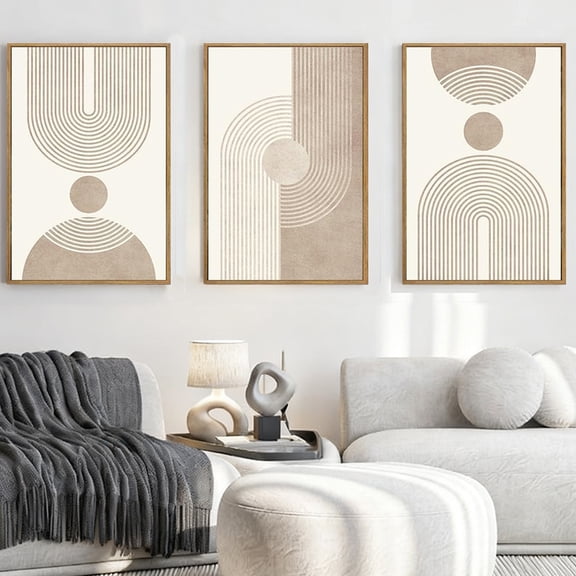 Boho Geometric Wall Art Beige Neutral Canvas Art Print Geometric Abstract Framed Wall Decor Mid Century Modern Artwork Minimalist Wall Decor Set of 3 for Living Room Bedroom Office 16"x24"