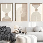 TOARTi Boho Geometric Canvas Wall Art Beige Neutral Abstract Print Mid Century Modern Framed Decor Set of 3 for Living Room Bedroom Office 16x24 Inch