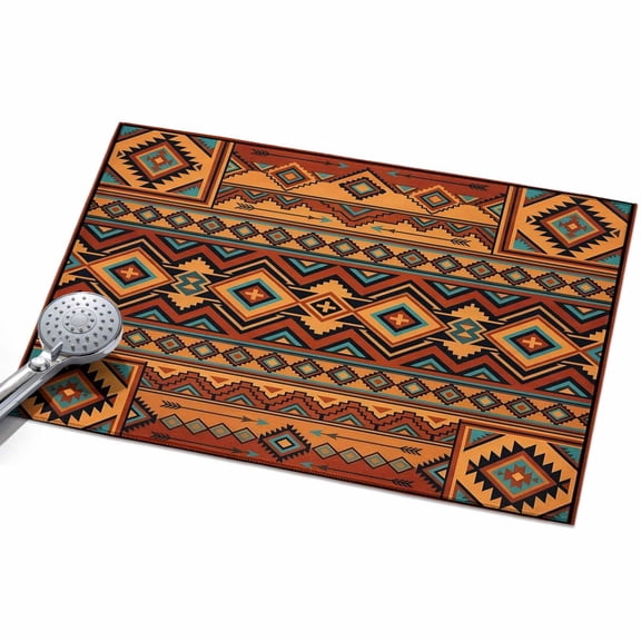 Boho Geometric Washable Area Rug 2 x 3 ft Retro Tribal Ethnic Grid Brown Orange Aztec, Soft Non Slip Rugs Stain Repellent Indoor Felt Carpet for Living Dining Room Bedroom Home Office