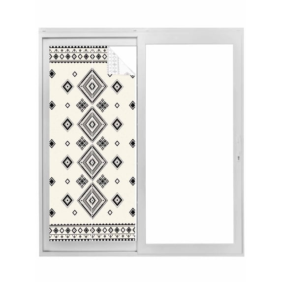 Boho Geometric Window Privacy Film, Simple Farmhouse Nation Abstract Motifs Static Cling UV Sun Blocking Tint Film Heat Control Windows Films for Bedroom Bathroom, Window Stickers 23.6"x59"