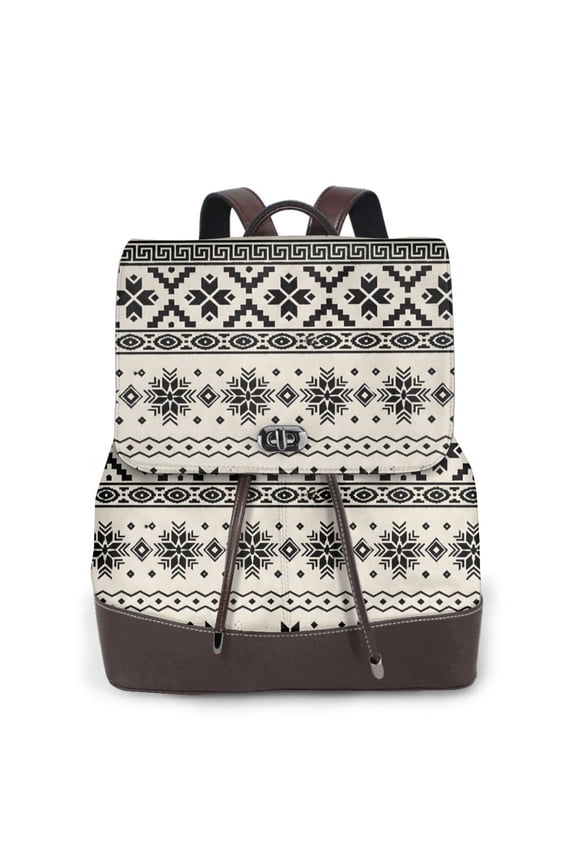 Boho Geometric Women's Leather Backpack All-Over Print Bag for Work and Travel