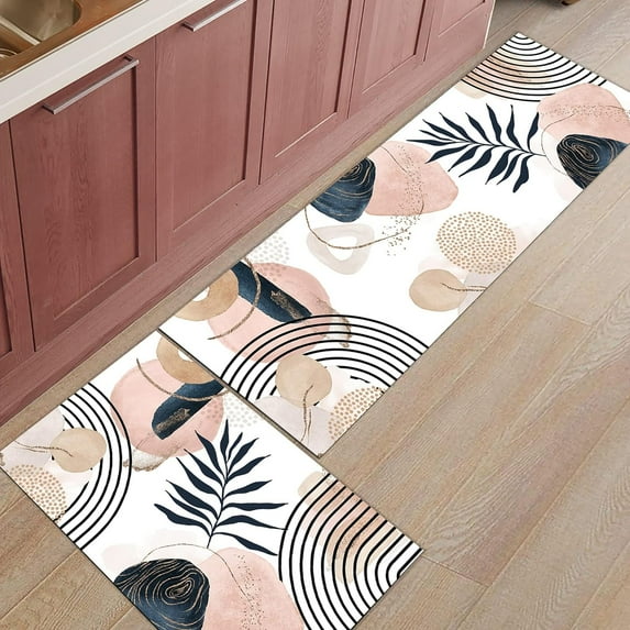 Boho Geometry Kitchen Mats for Floor Cushioned Anti Fatigue 2 Piece Set Modern Kitchen Runner Rugs Non Skid Washable Plant Colorful Modern Doormat for Kitchen Bathroom Bedroom Decor