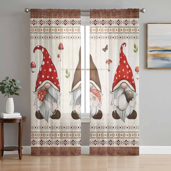 Boho Gnomes Sheer Curtains 63 Inch Length 2 Panels Set Window Treatments, Farmhouse Vintage Geometric Mushroom Brown Rod Pocket Semi Curtains for Living Room/Bedroom/Kitchen Décor, 104"W x 63"L