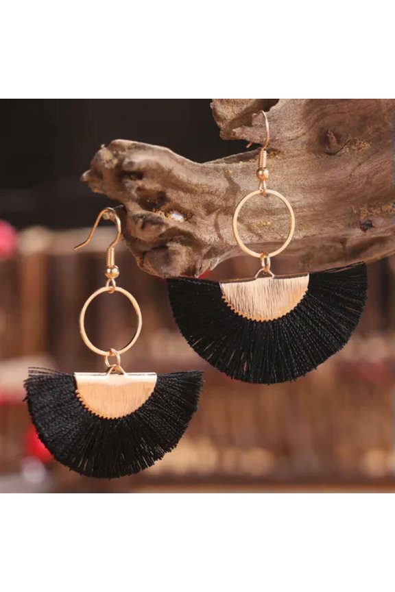 Boho Gold Circle Fringe Tassel Dangle Statement Earrings Women Bohemian Jewelry