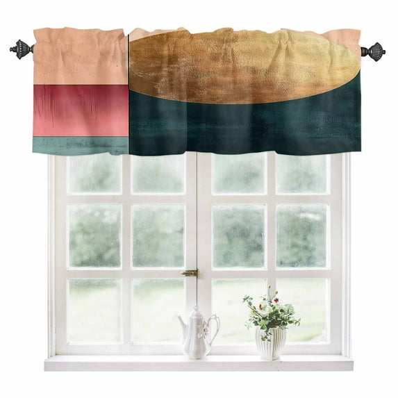 Boho Gold Circle Kitchen Valances for Windows 60x18 Inch Kitchen Curtains Valances Rod Pocket Modern Geometric Color Blocks Bathroom Window Valances for Window Treatment Decor