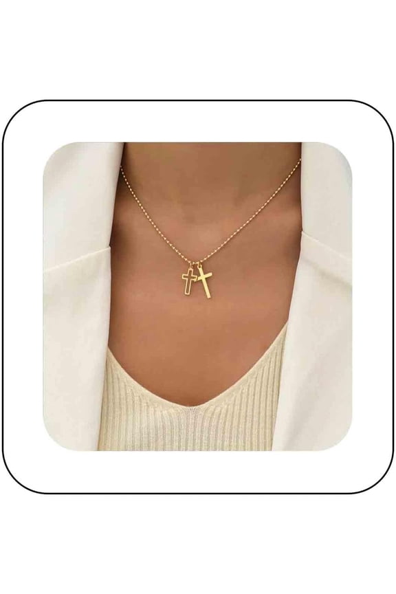 Boho Gold Cross Pendant Necklace Hollow Cross Choker Necklace Religion Necklace Chain Double Cross Chain Necklace Faith Cross Ball Chain Necklace Jewelry for Women