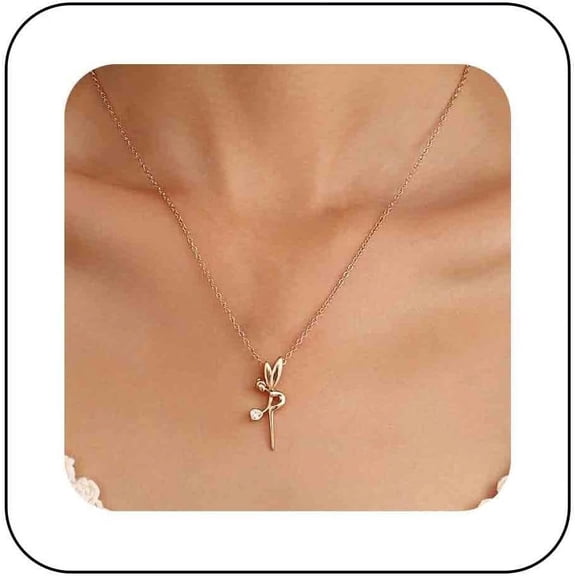 Boho Gold Fairy Pendant Necklace Cute Fairy Necklaces Crystal fairy Pendant Necklace Minimalist Cute Fairy Chain Necklaces Cz Angel Clavicle choker Jewelry for Women