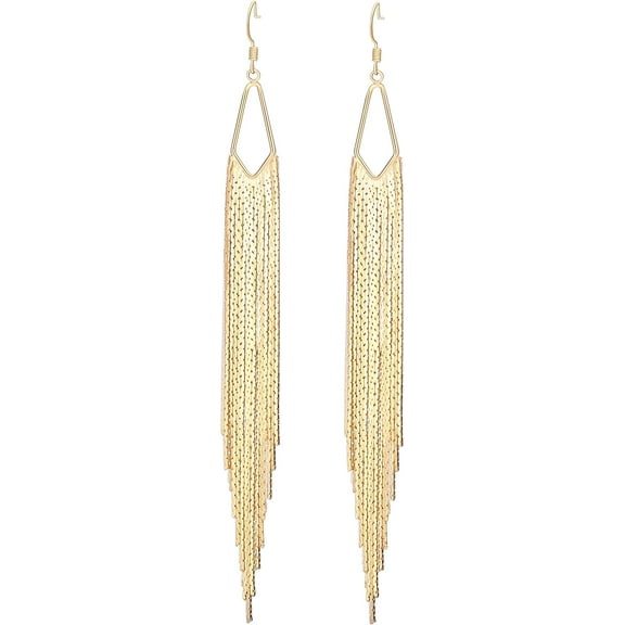 Boho Gold Long Tassel Earrings Statement Sleek Metal Chain Earrings Trendy Party Jewelry