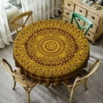 thumbnail image 1 of Boho Gold Mandala Tablecloth, Rustic Vintage Abstract Ethnic Round Tablecloth Cover for Farmhouse Kitchen Indoor Picnic Patio Party, Round(60x60in), 1 of 5