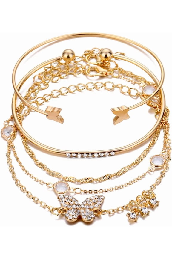 Boho Gold Plated Bracelets for Woman Stackable Bracelets,Punk Layered Charm Gold Bracelets Adjustable Bangle Chain Anklets Goth Jewelry Accessories