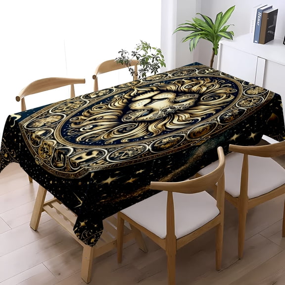 Boho Golden Astrology Wheel Constellation Print Tablecloth, Dining Kitchen Living Room Holiday Gathering Decor, Mystic Celestial Table Cover, Thanksgiving Christmas Gift