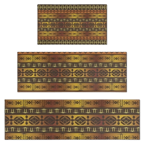 Boho Golden Ethnic Pattern Kitchen Rugs Sets Of 3,Kitchen Runner Rugs Non Skid Washable,Decorative Kitchen Floor Mats for Kitchen,Sink,Laundry,17"x30"+ 17"x47" + 17"x59"