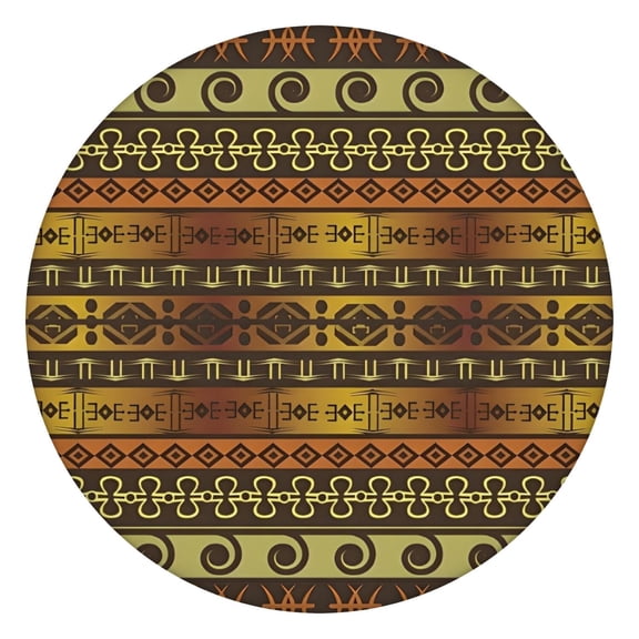 Boho Golden Ethnic Pattern Round Fitted Tablecloth with Elastic Edge,Dining Table Cover Waterproof,Outdoor Round Tablecloth for Camping,Dining,Indoor and Outdoor