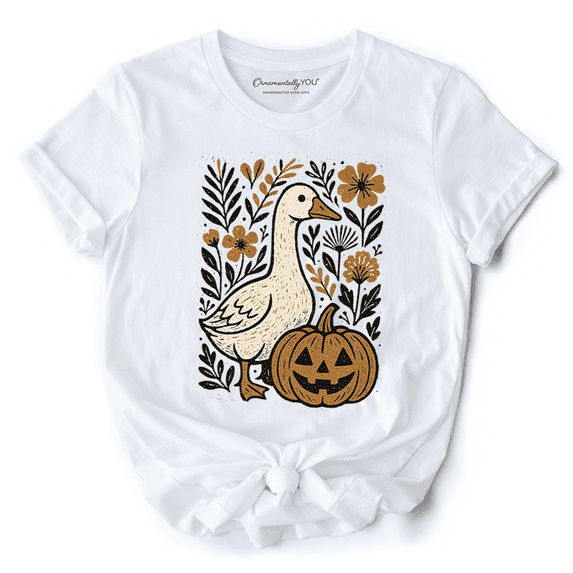 Boho Goose Halloween Pumpkin T-Shirt, Spooky Fall Floral Tee