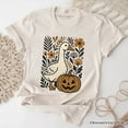 thumbnail image 1 of Boho Goose Halloween Pumpkin T-Shirt, Spooky Fall Floral Tee, 1 of 6