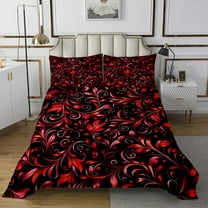 Boho Gothic Twin Quilt Set Black Red Damask Goth Bedspread Set Vintage Antique Victorian Baroque Coverlet Set For Adults Men Women Bohemian Exotic Paisley Floral Bedding Set 2 Pcs