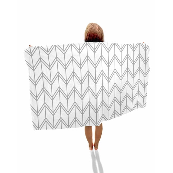 Boho Gray Beach Towels Oversized Super Absorbent, White Chevron Stripes Abstract Geometric Lightweight Bath Towel Quick Dry Sets For Bathroom/Pool/Rv Camping/Beach Play/Gym Room/Picnic 30"x60"