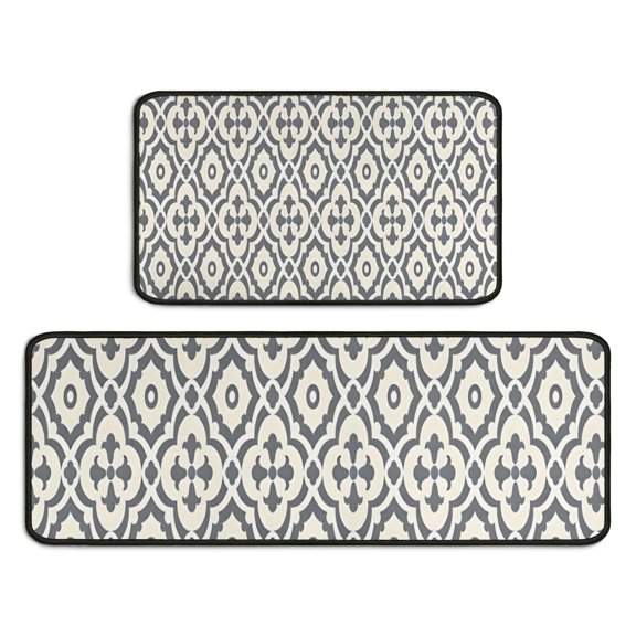 Boho Gray and Beige Floral Ethnic Pattern Kitchen Rugs Sets Of 2,Anti Fatigue Kitchen Mat Rugs Non Slip Washable,Decorative Kitchen Floor Mats for Kitchen,Sink,Laundry,17"X30"+17"X47"