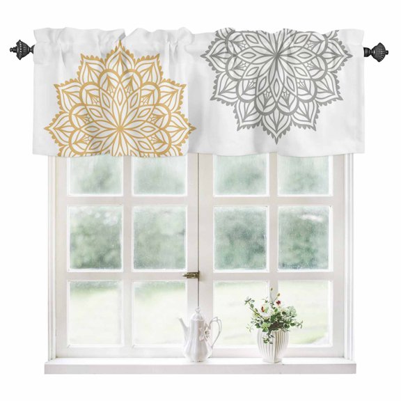 Boho Gray Beige Floral Kitchen Valances for Windows 60x18 Inch Kitchen Curtains Valances Rod Pocket Retro Abstract Art Flowers Bathroom Window Valances for Window Treatment Decor