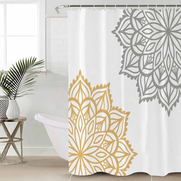 Boho Gray Beige Floral Long Shower Curtain Set, Waterproof Shower Curtains for Bathroom, Retro Abstract Art Flowers Washable Fabric Cloth Bath Curtain for Bathtub Decoration with Hooks 72x84 Inches