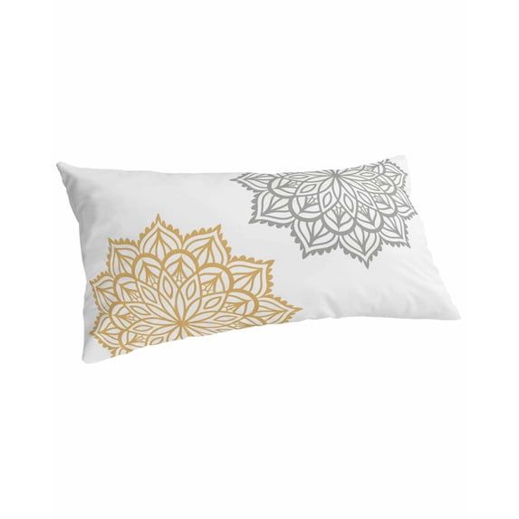 Boho Gray Beige Floral Pillow Covers King Size, Retro Abstract Art Flowers Soft Bed Throw Pillowcases Breathable Cooling Long Lumbar Body Pillow Sham Cover for Bed Sofa 20''x40''