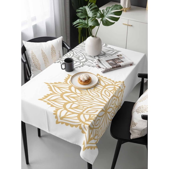 Boho Gray Beige Floral Tablecloth Rectangle Table Cloths 54x108, Waterproof Tablecloth Outdoor Table Cloth, Retro Abstract Art Flowers Washable Table Cover for Kitchen Dinning Party