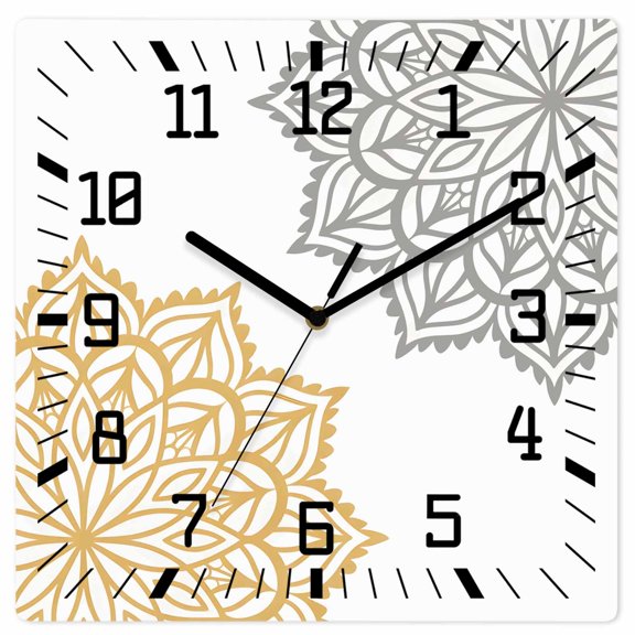 Boho Gray Beige Floral Wooden Wall Clock Silent Non Ticking, Retro Abstract Art Flowers Square Wall Clocks Battery Operated, Decor Clock for Home Office, Living Room, Kitchen, 10 Inch