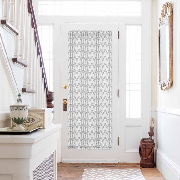 Boho Gray Door Curtains for Door Window, French Sidelight Front Back Door Curtains With Tieback, White Chevron Stripes Abstract Geometric Kitchen Rod Pocket Drapes Panel, 54"x72"