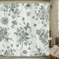 Boho Gray Floral Shower Curtain 72Wx72H Inches Vintage Blossom Bird Retro Rustic Farmhouse Chinoiserie Aesthetic Cream Fabric Waterproof Polyester Bathroom Home Decor Set with Hooks
